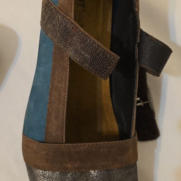 NAOT Dashing Pump Leather Mary Jane Heels Shoes Teal Brown 37/6-6.5 Hook & Loop - Picture 8 of 12